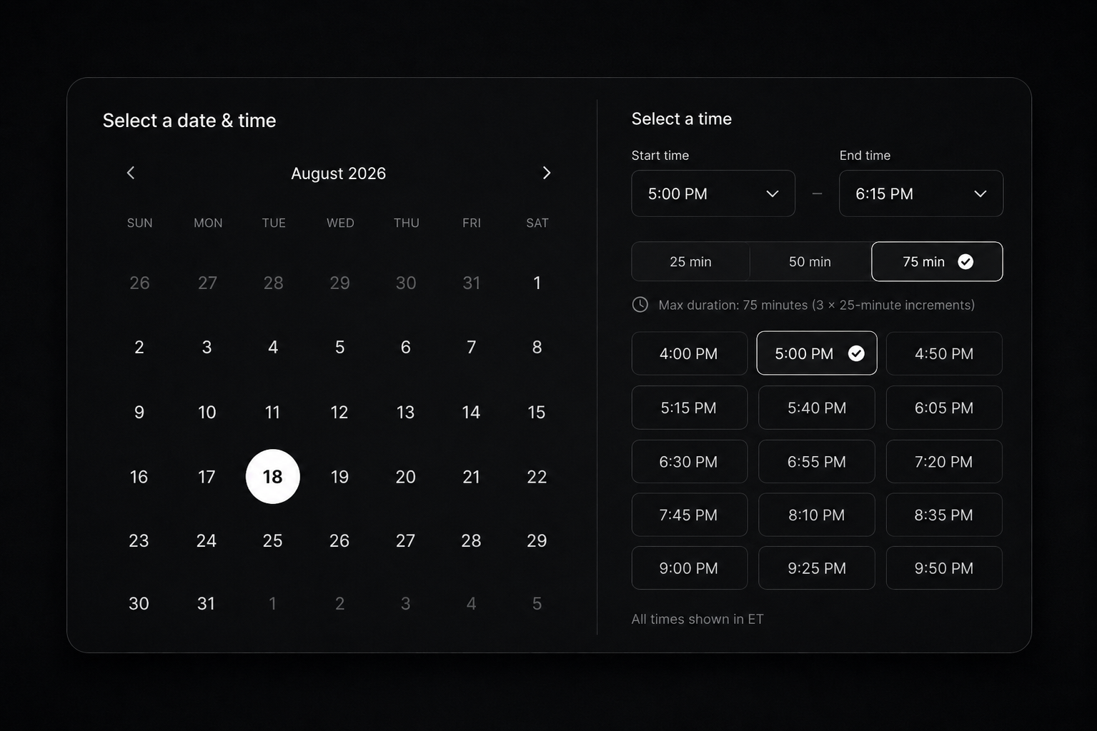 Booking calendar